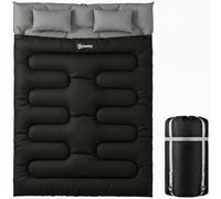 Outsunny Double Sleeping Bag with 2 Pillows, 220 x 160 cm Extra-Large Sleeping Bag for Adults, Black