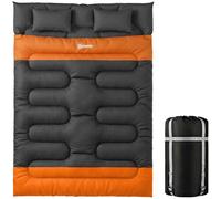 Outsunny Double Sleeping Bag with 2 Pillows, 220 x 160 cm Extra-Large Sleeping Bag for Adults, Detachable into Two Singles or Quilts, for Camping, Hiking, Grey and Orange