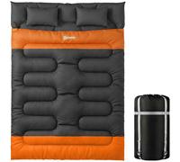 Outsunny Double Sleeping Bag with 2 Pillows, 220 x 160 cm Extra-Large Sleeping Bag for Adults, Grey and Orange