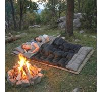 Outsunny Double Sleeping Bag with 2 Pillows, 220 x 160 cm Extra-Large Sleeping Bag for Adults, Detachable into Two Singles or Quilts, for Camping, Hiking, Black and Grey