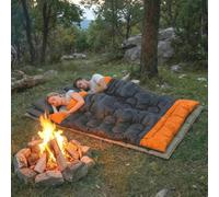 Outsunny Double Sleeping Bag with 2 Pillows, 220 x 160 cm Extra-Large Sleeping Bag for Adults, Detachable into Two Singles or Quilts, for Camping, Hiking, Grey and Orange