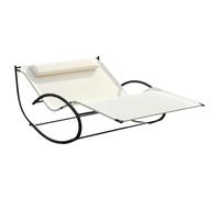 Outsunny Double Sun Lounger, Rocking Lounger Sunbed Daybed with Armrest and Headrest Pillow, for Two, For Outdoor Patio Garden, Cream White Beige