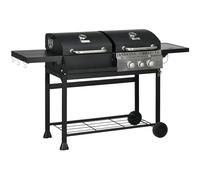 Outsunny Dual Fuel BBQ Grill, Charcoal and 2+1 Gas Burner Barbecue Grill with Wheels, Warming Rack, Shelves, Thermometer, Bottle Opener, Black