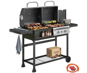 Outsunny Dual Fuel BBQ Grill, Charcoal and 2+1 Gas Burner Barbecue Grill with Wheels, Warming Rack, Shelves, Thermometer, Bottle Opener for Home Patio Garden Party Outdoor Cooking, Black