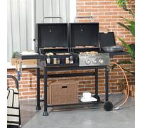 Outsunny Dual Fuel BBQ Grill, Charcoal and 2+1 Gas Burner Barbecue Grill with Wheels, Warming Rack, Shelves, Thermometer, Bottle Opener, Black