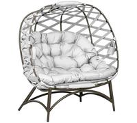 Outsunny 2 Seater Egg Chair Outdoor with Cushion, Cup Pockets - Grey, Grey