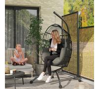 Outsunny Egg Chair Outdoor Indoor Garden Swing Chair, Folding Basket, Grey, Grey