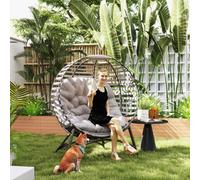 Outsunny Egg Chair w/ Cushion Steel Frame and Side Pocket, Light Grey