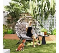 Outsunny Egg Chair w/ Cushion Steel Frame and Side Pocket, Light Grey, Grey