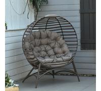 Outsunny Egg Chair with Soft Cushion, Outdoor Lounge Chair with Steel Frame and Side Pocket, Garden Leisure Seat for Indoor, Outdoor, Brown Brown