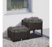 OUTSUNNY Elevated Flower Bed Vegetable Herb Planter Plastic in Brown Outsunny Brown