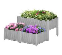Outsunny 4-piece Plastic Elevated Flower Bed - Grey, Grey