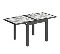 Outsunny Extendable Outdoor Garden Dining Table, Space-Saving Aluminium Frame with Clear Tempered Glass Top, 80/160 x 80 x 75 cm, Black Aosom UK