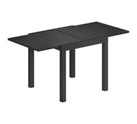 Outsunny Extending Garden Table for 4-6, Aluminium Outdoor Dining Table with Faux Wood Slatted Top, Black