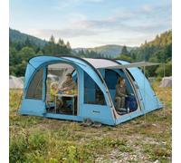 Outsunny 4 Person Easy Setup Family Camping Tent with 2 Rooms, Waterproof Tunnel Tent w/Sewn In Groundsheet, Doors, Windows, Storage Pockets and Carrying Bag, Sky Blue & Grey