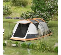 OUTSUNNY Family Tunnel Tent with Bedroom, Living Room & Porch for 3-4 Man in Orange Outsunny Orange