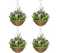 Outsunny Faux Plant Artificial Lisianthus Hanging Planter Pack of 4, Pink