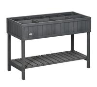 Outsunny Fir Wood Raised Rectangular 8 Compartment Plant Stand Dark Grey