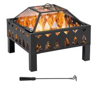 Outsunny Fire Bowl: Backyard Blaze with Mesh Screen, Log Burning Pit & Poker, Black Aosom UK
