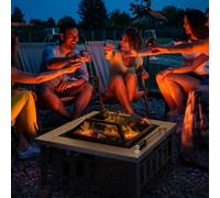 Outsunny Fire Pit Heater Enclosure Square Table Garden Patio Metal Black Black
