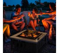 Outsunny Fire Pit Heater Square Table Patio Backyard Metal Black φ86cm Outdoor
