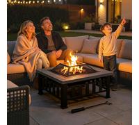 Outsunny Fire Pit Heater Square Table Patio Backyard Metal Black φ86cm Outdoor