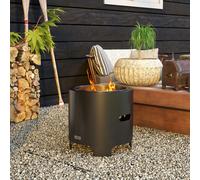Outsunny Fire Pit, Round Metal Bonfire Stove with Poker, Black