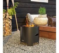 Outsunny Fire Pit, Round Metal Bonfire Stove With Poker, Black Black