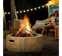 Outsunny Fire Pit with Spark Screen and Poker, Φ61.5 Wood-burning Brazier - Metal, Magnesium Oxide - Fire Pit - Light Brown