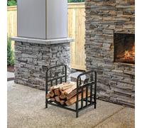 Outsunny Firewood Log Rack Fireplace Log Holder w/ Handles Outdoor Indoor Black