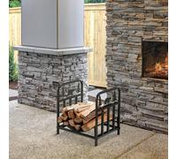 Outsunny Firewood Log Rack Fireplace Log Holder w/ Handles Outdoor Indoor Black - Black - 42cm x 33.5cm x 43cm
