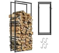 Outsunny Firewood Log Rack, Retractable Metal Wood Store Holder, Indoor Outdoor Fireplace Log Storage Shelf with Hooks, 65 x 25 x 150 cm, Black