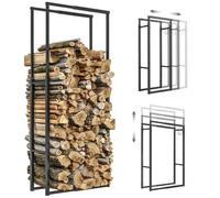 Outsunny Firewood Log Rack Retractable with Hooks 65 x 25 x 150 cm Black | Metal Wood Store Holder, Indoor Outdoor Fireplace Log Storage Shelf
