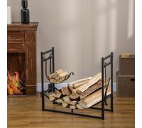 Outsunny Firewood Stand Log Rack Holder 84cm with 4-PC Fireplace Tools Set Black