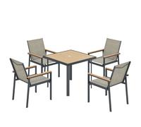 Outsunny Five-Piece Metal Dining Set, with Glass-Top Table - Khaki