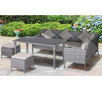 Outsunny 6Pcs Rattan Sofa Set Coffee Table Footstool Outdoor W/ Cushion - Beige, Grey