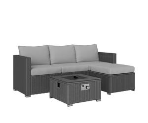 Outsunny Five Piece Rattan Garden Furniture Set with Gas Fire Pit Table and Footstool - Grey