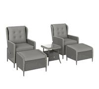 Outsunny Five-Piece Reclining Rattan Chair Set - Charcoal Grey