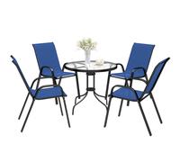 Outsunny Five-Piece Steel Patio Set, with Glass-Top Table - Dark Blue