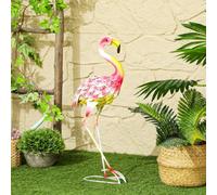 Outsunny Flamingo Garden Statue Ornament Metal Bird Art Outdoor Statue Pink | Standing Garden Sculpture Gift, Ground Stakes, Pond Landscape Decoration