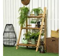 Outsunny Wooden Flower Pot Rack Holder Fold Storage Shelf Stand In Natural Natural