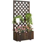 Outsunny Flower Stand Plant Shelf Outdoor Pine W/ Trough Planter In Black Black