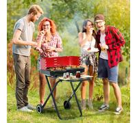 OUTSUNNY Foldable Charcoal Trolley Barbecue BBQ Grill Cooker Smoker with Wheels in Black Outsunny Black