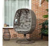 OUTSUNNY Foldable Egg Chair with Cushions, Indoor Outdoor Swivel Lounger in Brown Outsunny Brown