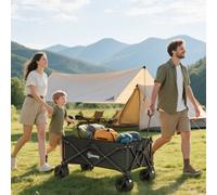 Outsunny Foldable Garden Cart, Outdoor Utility Wagon With Carry Bag, Black