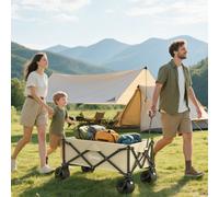 Outsunny Foldable Garden Cart, Outdoor Utility Wagon with Carry Bag, Black - Khaki