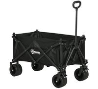 Outsunny 110L Festival Trolley on Wheels, Folding Camping Trolley Cart with Telescopic Handle, Carry Bag and All-Terrain Big Wheels, for Garden, Beach, Fishing, Black