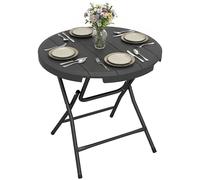 Outsunny Foldable Garden Dining Table, Round Outdoor Table, Dark Grey