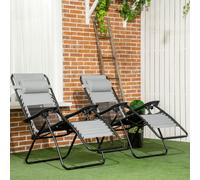 OUTSUNNY Foldable Garden Recliner Chairs Set of 2 w/ Footstool & Headrest in Grey Outsunny Grey