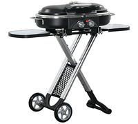 Outsunny Foldable Gas BBQ Grill 2 Burner Garden Barbecue Trolley w/Lid